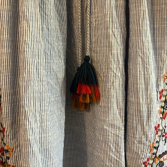 Zara Boho Mini Dress Blue and White Striped Embroidered size Small - Picture 8 of 12